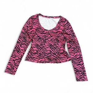 Pink Zebra-Print Long Sleeve Scoop Neck Top